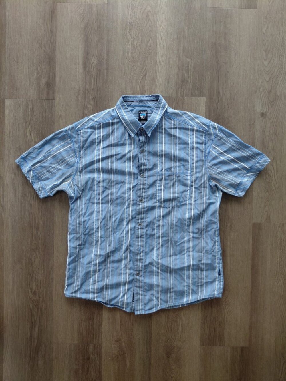 KUHL Striped Button Up Collar Tee | Men's Large | 56% Cotton | 44% Tencel
